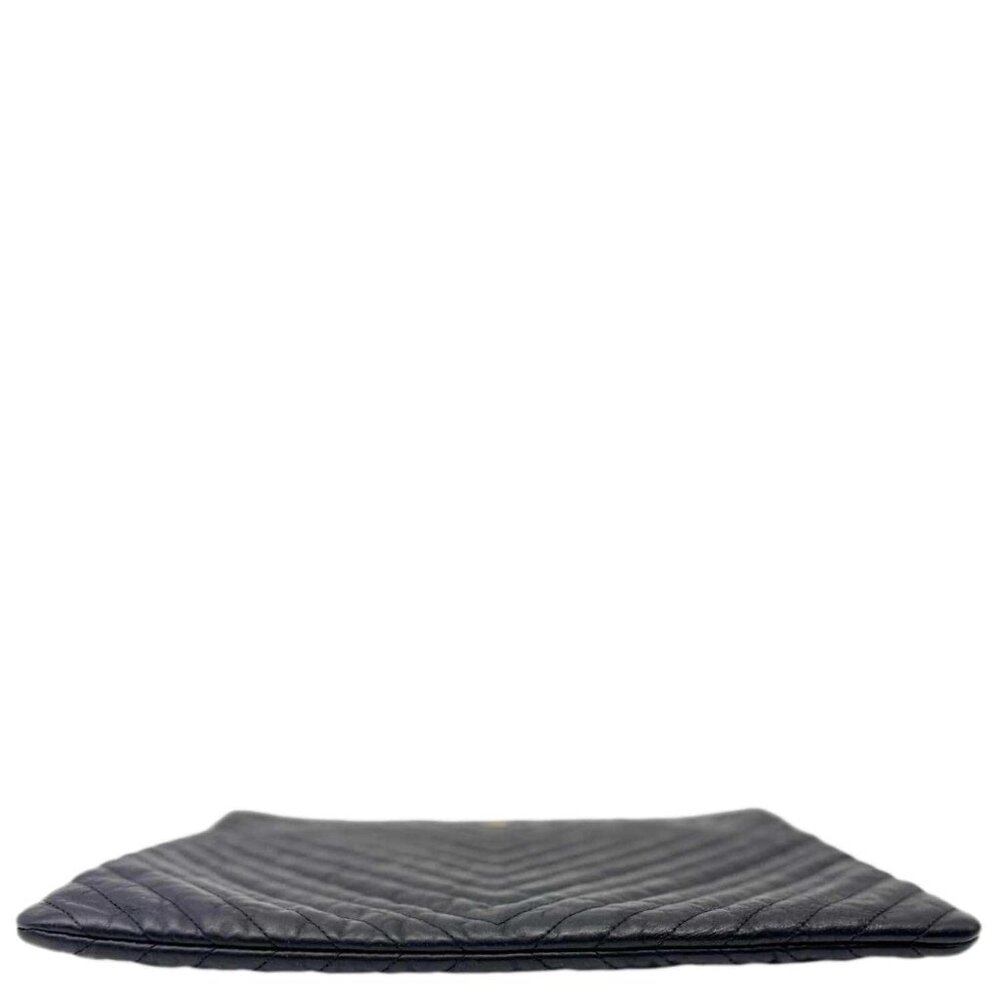 Chanel  O Clutch Chevron Leather Clutch Bag Black - Picture 4 of 14